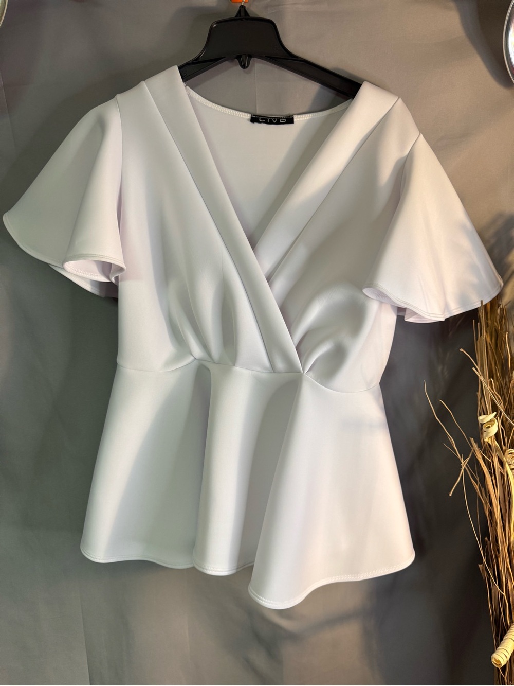 Macy's White V-Neck Peplum Flutter-Sleeve Blouse